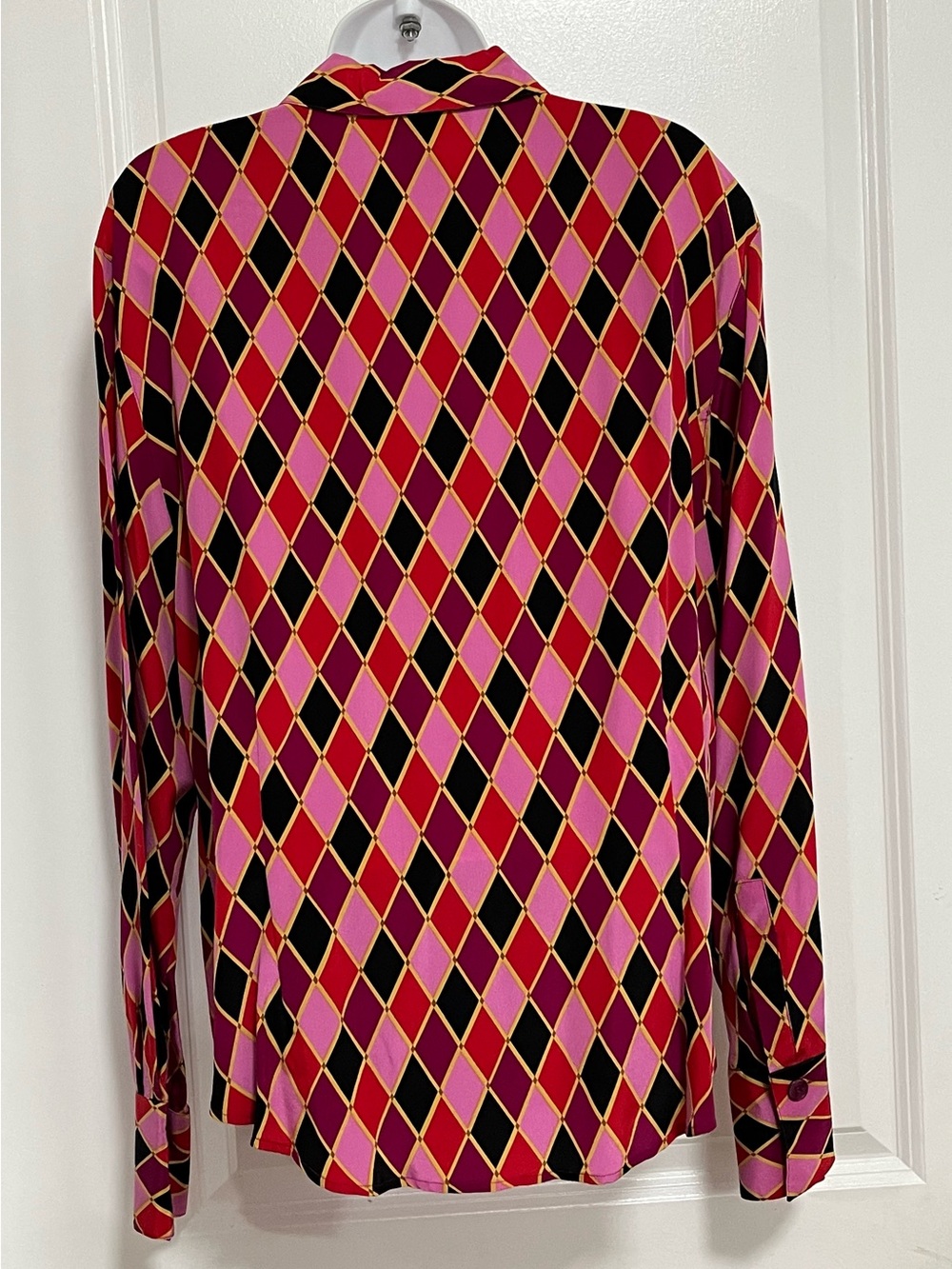 VTG Diane von Furstenberg Silk Assets Harlequin Diamond Blouse L - Picture 5 of 9